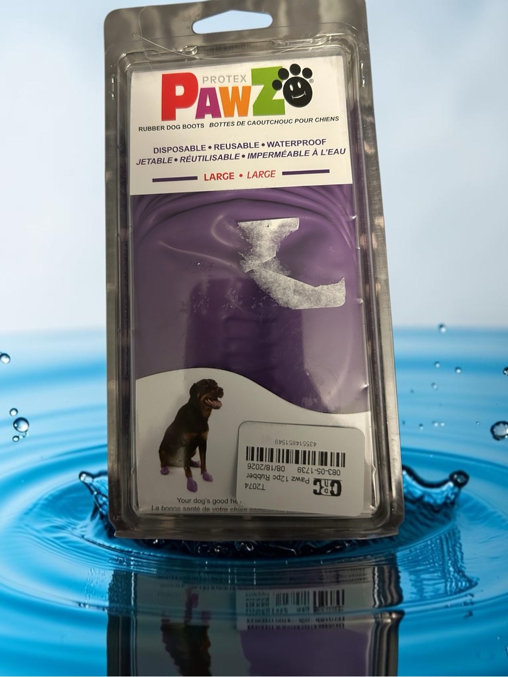PAWZ Waterproof Reusable Dog Boots - Purple, Large